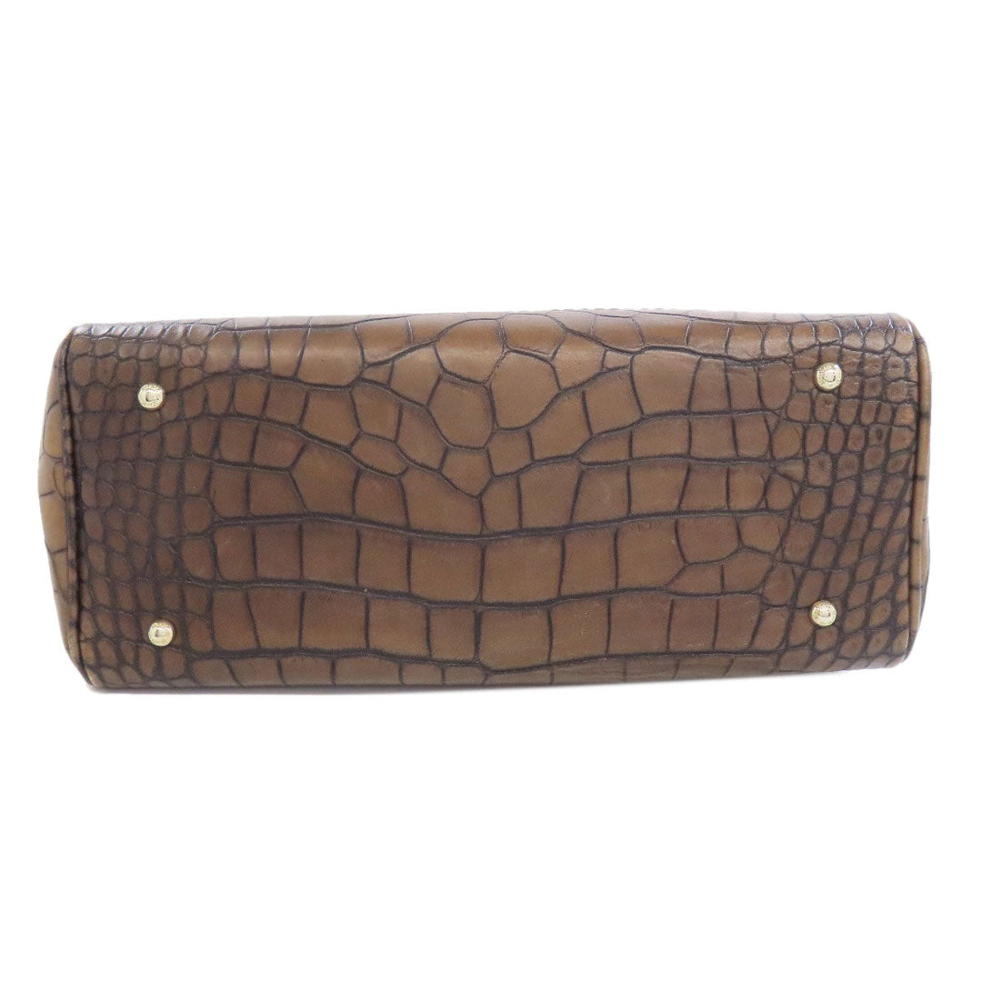 MAX MARA Tote Bag leather Brown Embossing Women Used Authentic