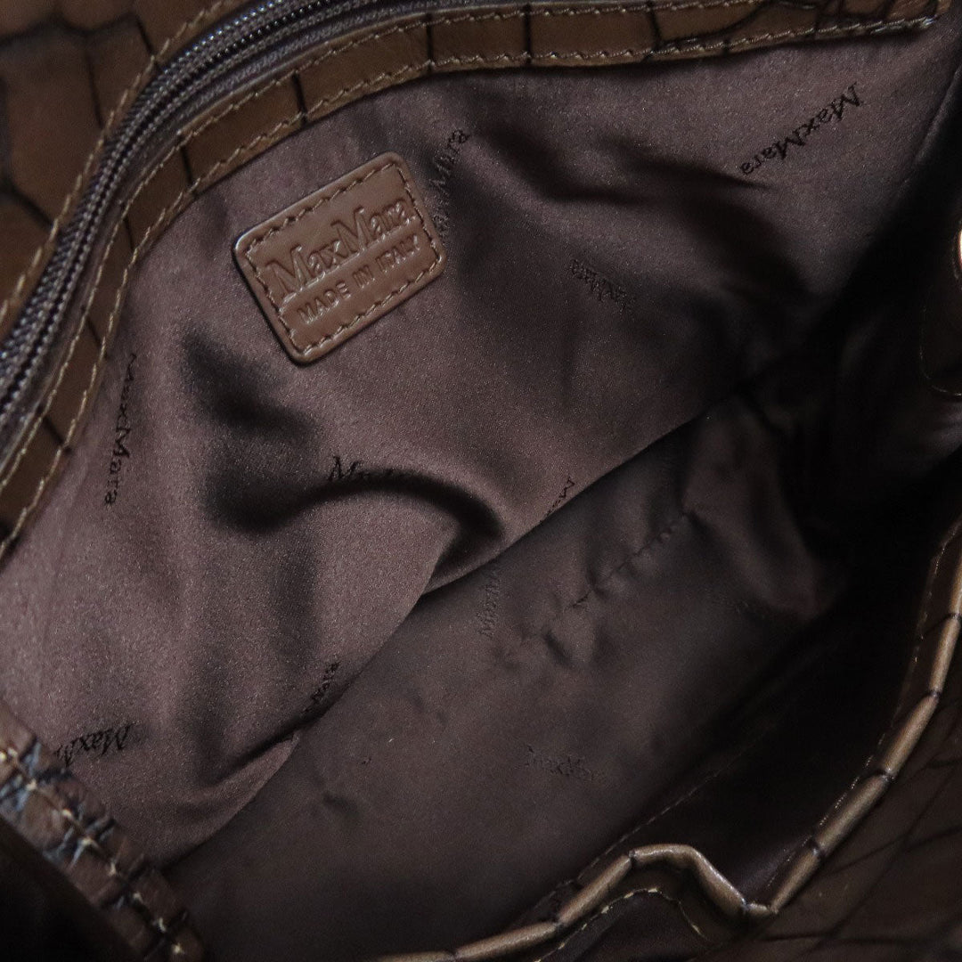 MAX MARA Tote Bag leather Brown Embossing Women Used Authentic