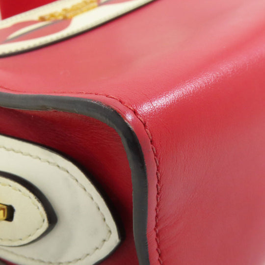 PRADA Shoulder Bag leather Red Lip mark Women Used Authentic