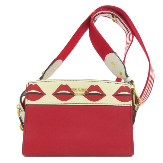 PRADA Shoulder Bag leather Red Lip mark Women Used Authentic