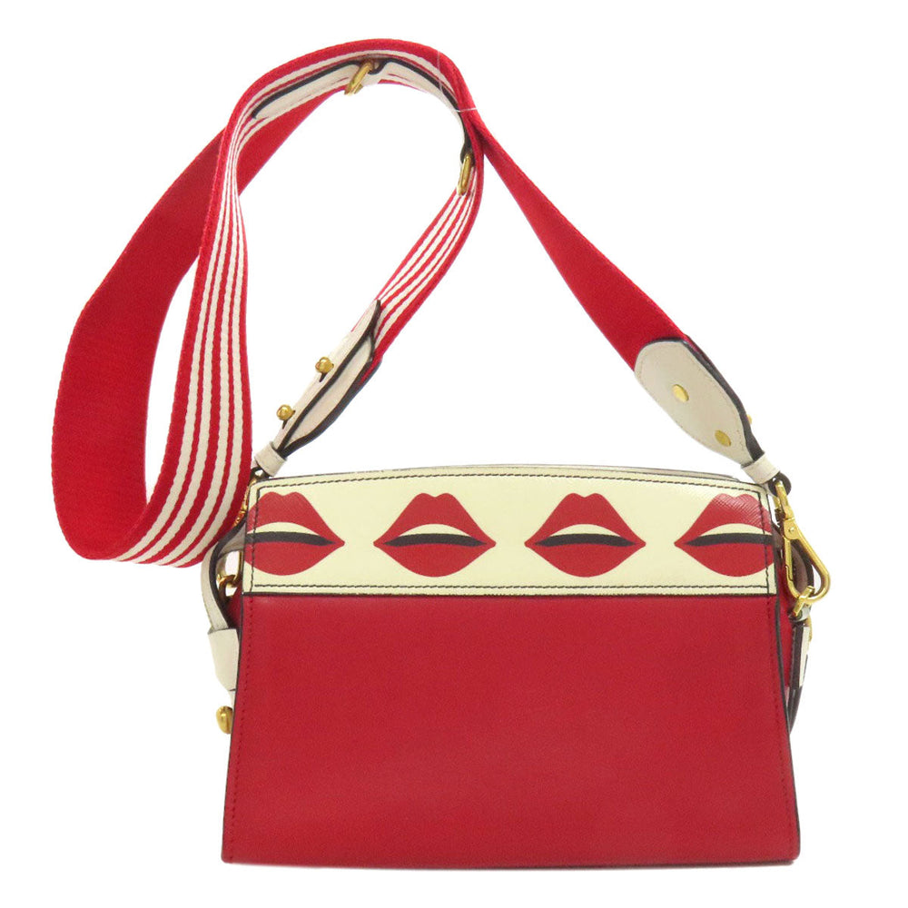 PRADA Shoulder Bag leather Red Lip mark Women Used Authentic