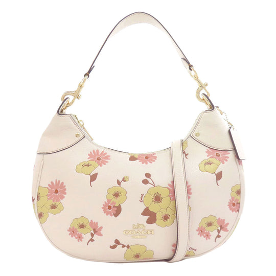 COACH Shoulder Bag CI104 leather white MAHLE HOBO FLORAL CLUSTERS PRINT 2WAY Women Used Authentic