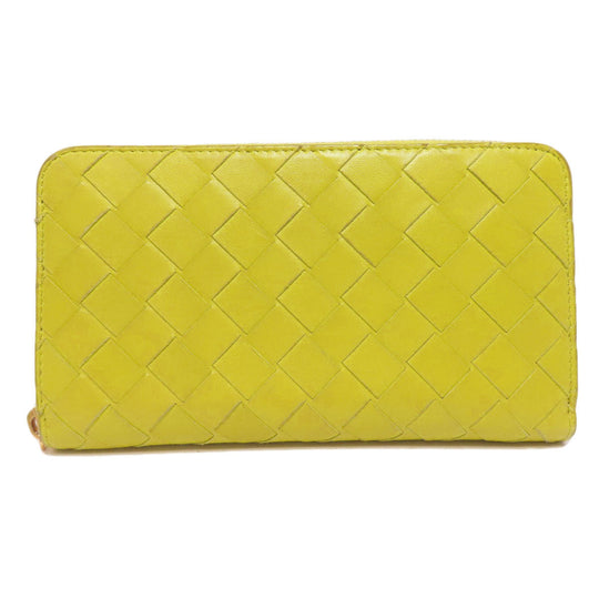 BOTTEGAVENETA Long Wallet Purse leather yellow INTRECCIATO Women Used Authentic