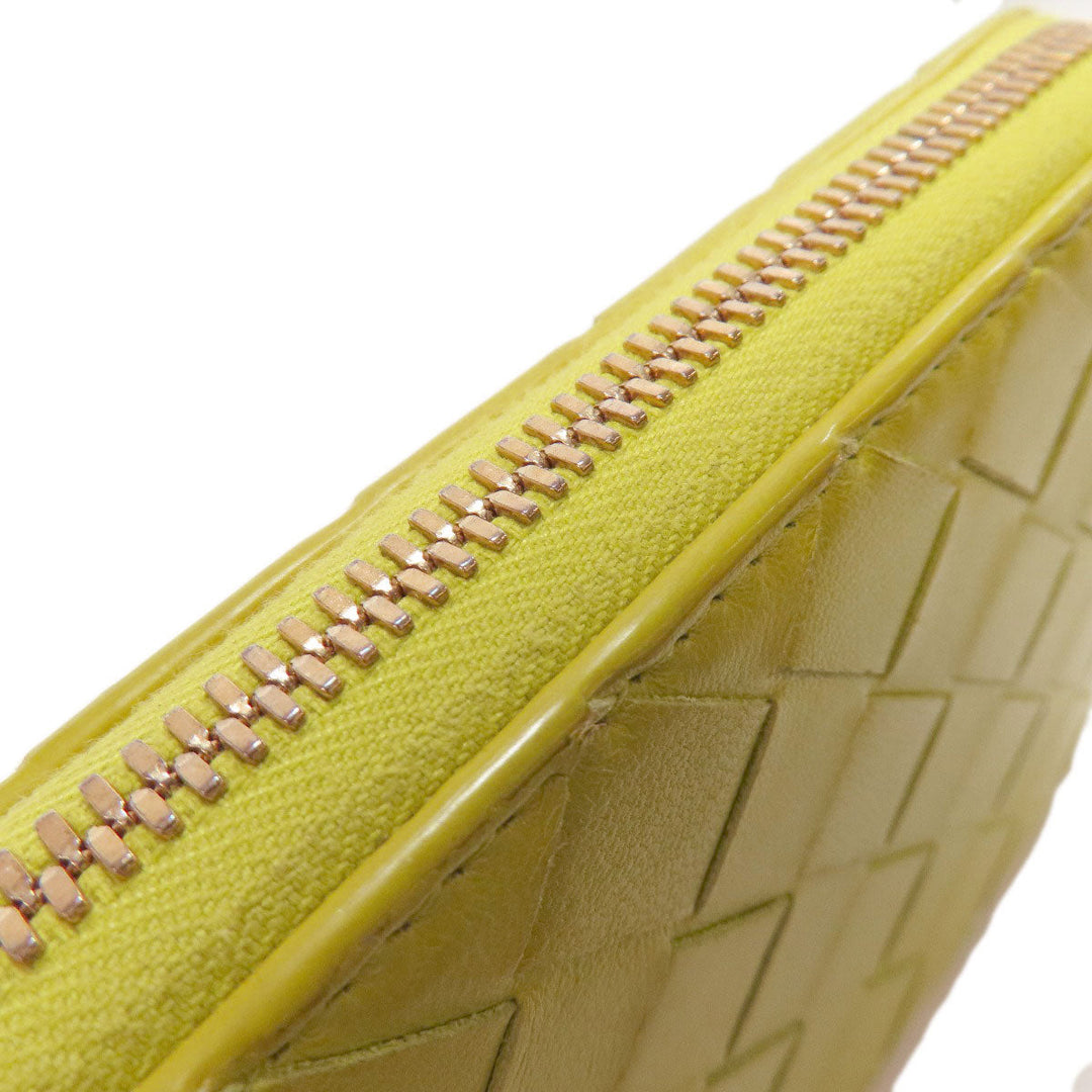 BOTTEGAVENETA Long Wallet Purse leather yellow INTRECCIATO Women Used Authentic