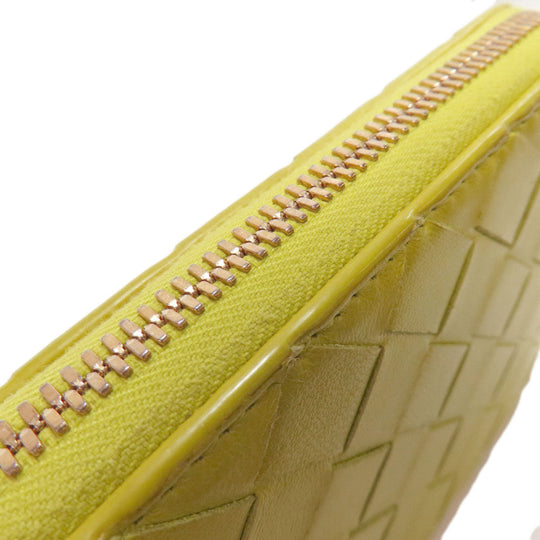 BOTTEGAVENETA Long Wallet Purse leather yellow INTRECCIATO Women Used Authentic