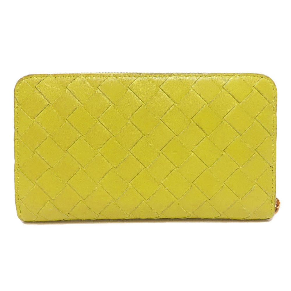 BOTTEGAVENETA Long Wallet Purse leather yellow INTRECCIATO Women Used Authentic