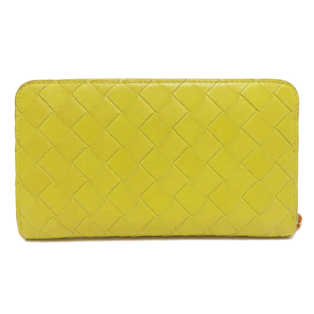 BOTTEGAVENETA Long Wallet Purse leather yellow INTRECCIATO Women Used Authentic