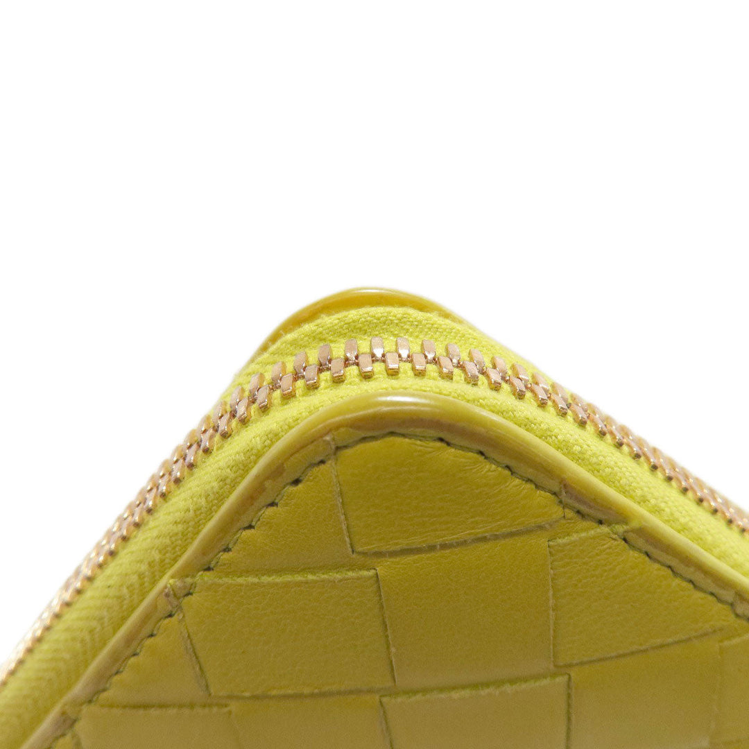 BOTTEGAVENETA Long Wallet Purse leather yellow INTRECCIATO Women Used Authentic