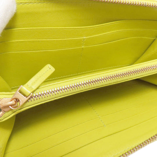 BOTTEGAVENETA Long Wallet Purse leather yellow INTRECCIATO Women Used Authentic