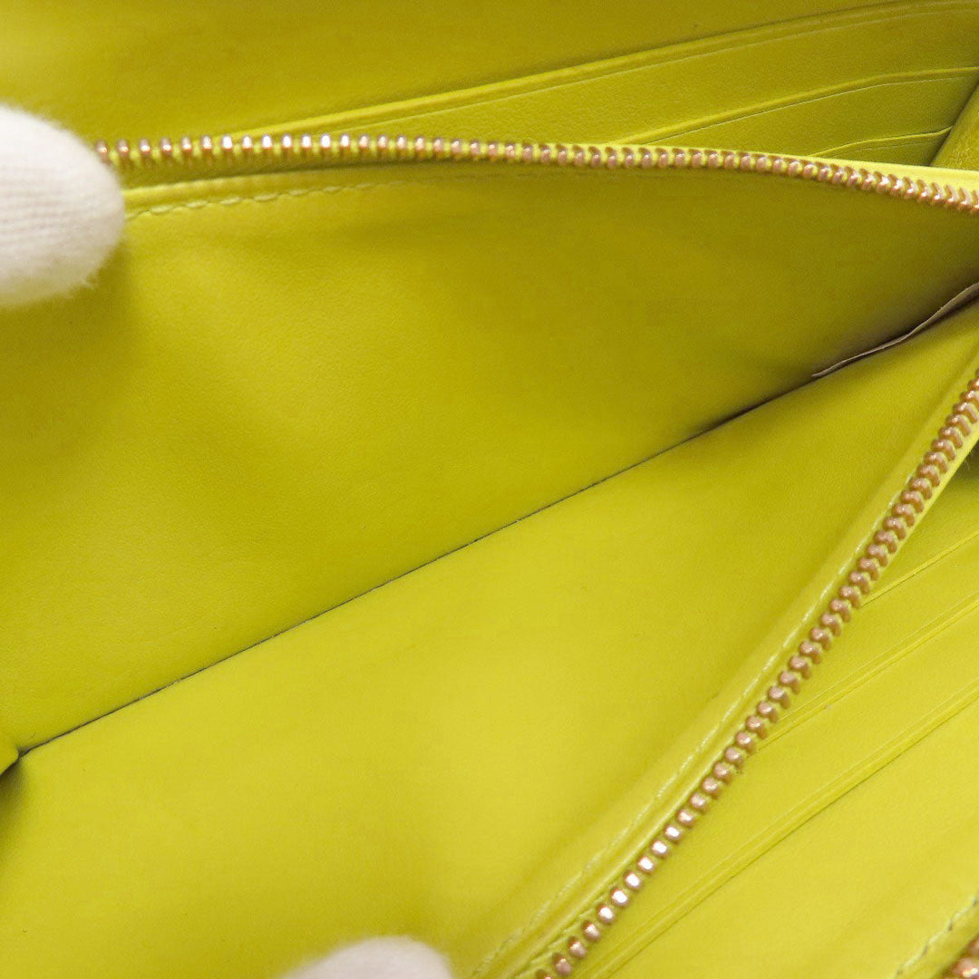 BOTTEGAVENETA Long Wallet Purse leather yellow INTRECCIATO Women Used Authentic