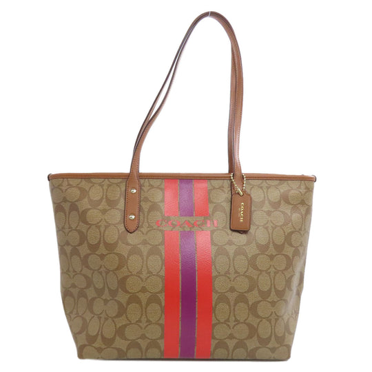 COACH Tote Bag F38405 PVC Brown Signature Women Used Authentic