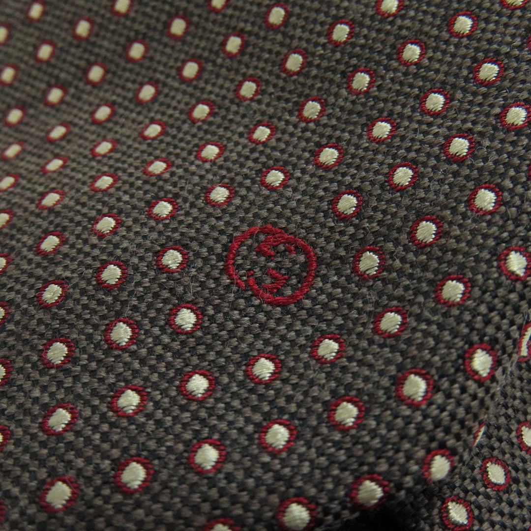 GUCCI tie wool Brown logo dot pattern