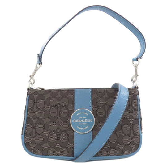 COACH Shoulder Bag C8306 canvas gray Ronnie Signature 2WAY Women Used Authentic