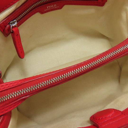 POLO RALPH LAUREN Handbag leather Red 2WAY Women Used Authentic