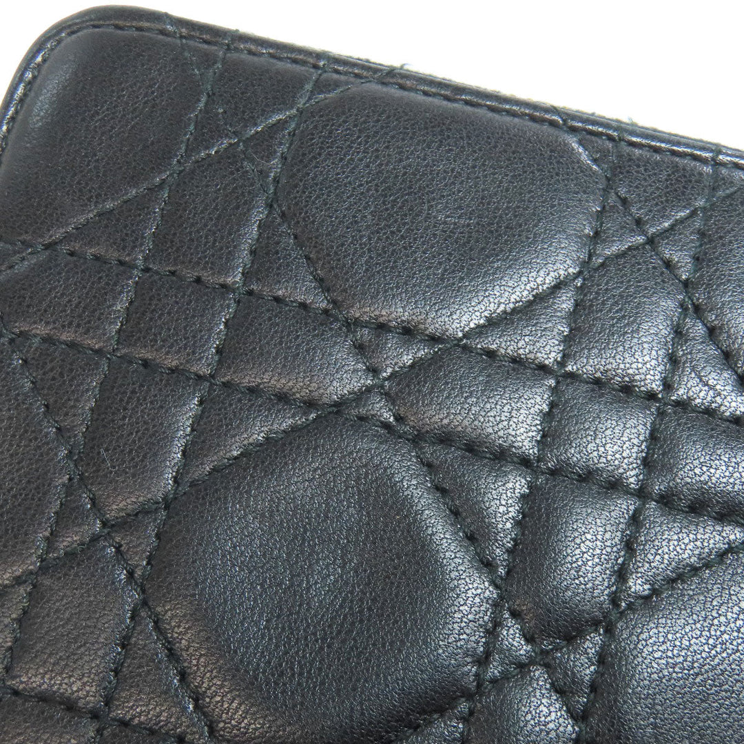 Christian Dior Bifold Wallet lambskin black Canage Women Used Authentic