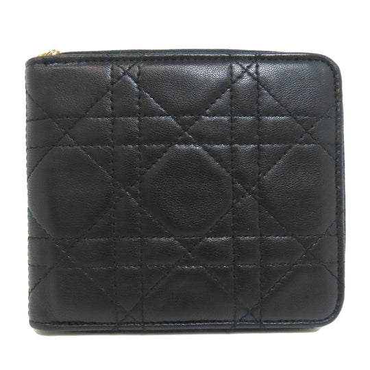 Christian Dior Bifold Wallet lambskin black Canage Women Used Authentic