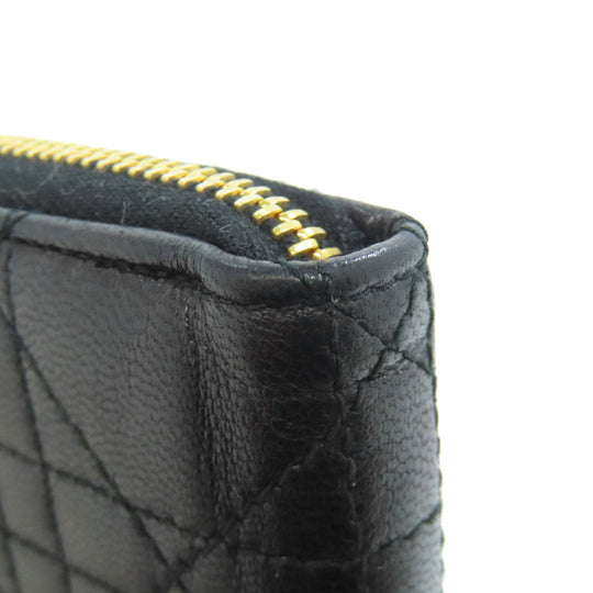 Christian Dior Bifold Wallet lambskin black Canage Women Used Authentic