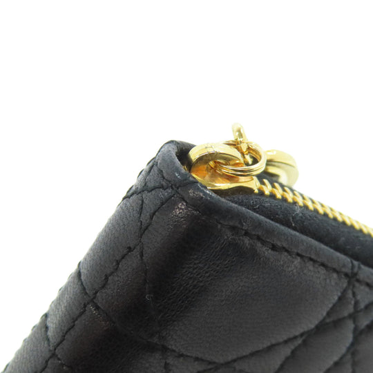 Christian Dior Bifold Wallet lambskin black Canage Women Used Authentic