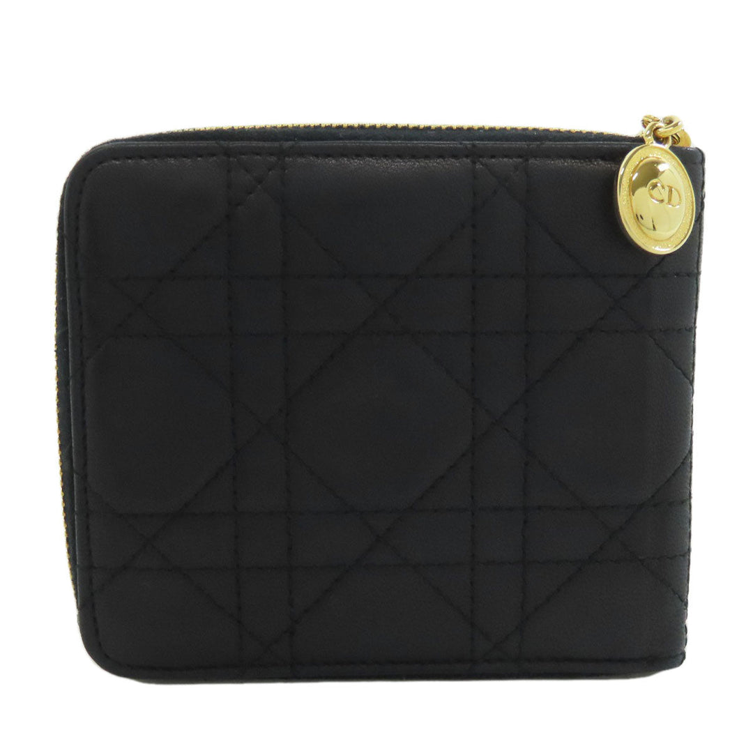 Christian Dior Bifold Wallet lambskin black Canage Women Used Authentic