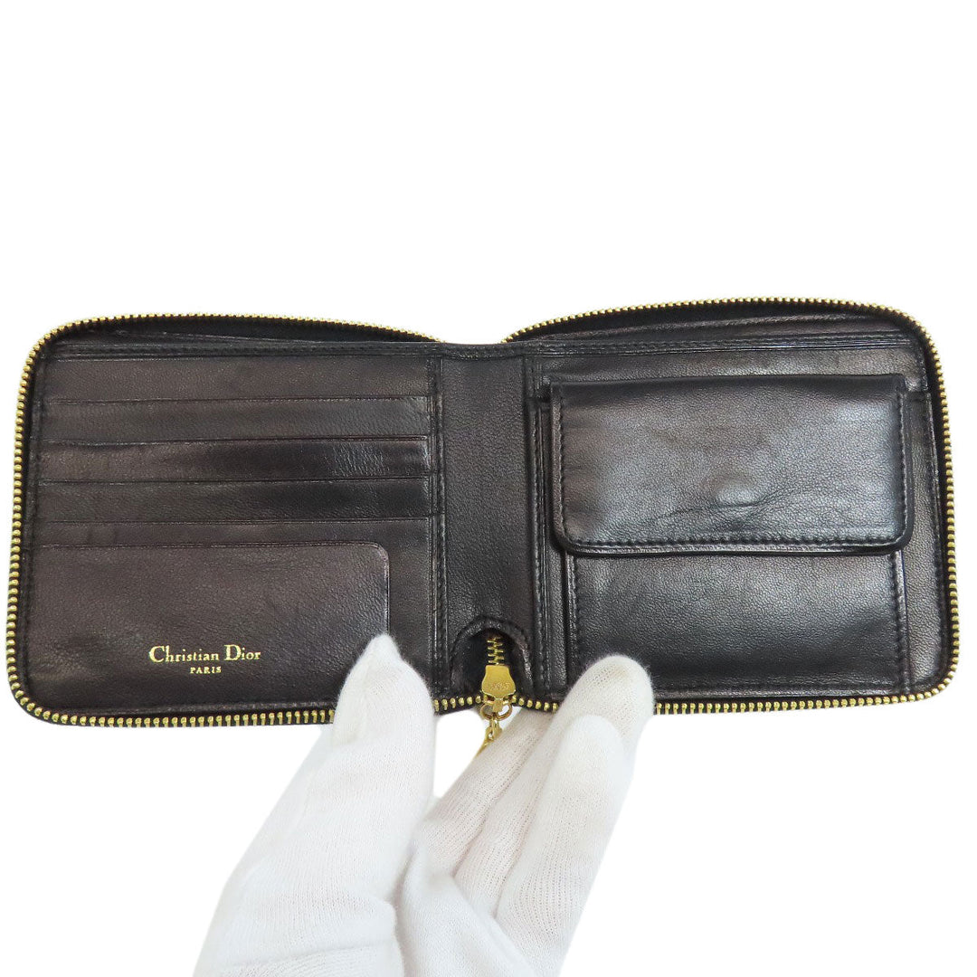 Christian Dior Bifold Wallet lambskin black Canage Women Used Authentic