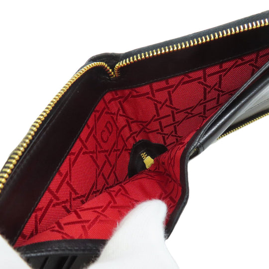 Christian Dior Bifold Wallet lambskin black Canage Women Used Authentic