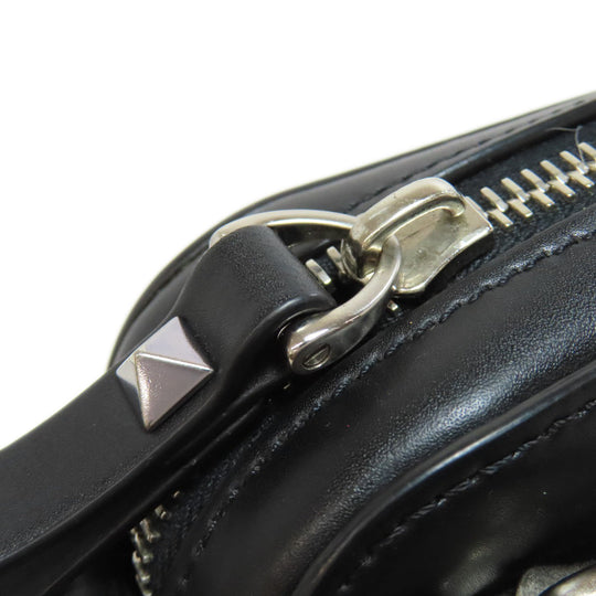 Valentino Garavani Shoulder Bag leather black logo Women Used Authentic
