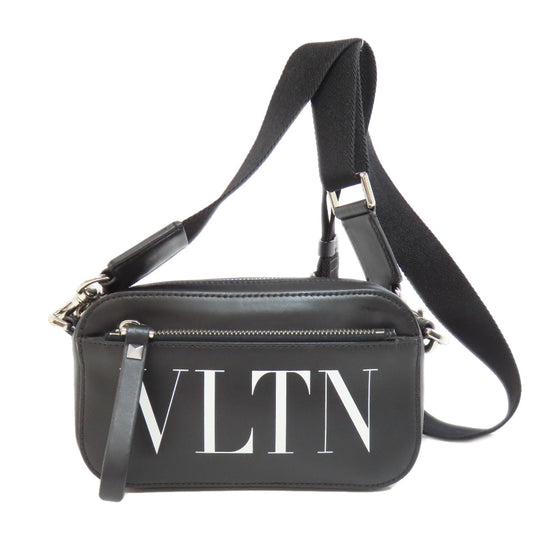 Valentino Garavani Shoulder Bag leather black logo Women Used Authentic