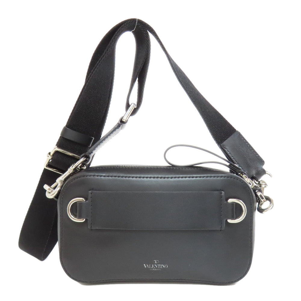 Valentino Garavani Shoulder Bag leather black logo Women Used Authentic