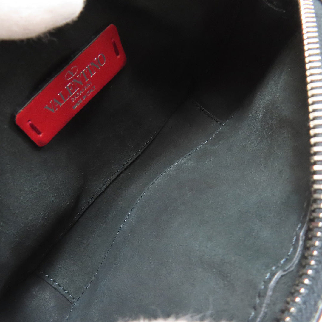 Valentino Garavani Shoulder Bag leather black logo Women Used Authentic