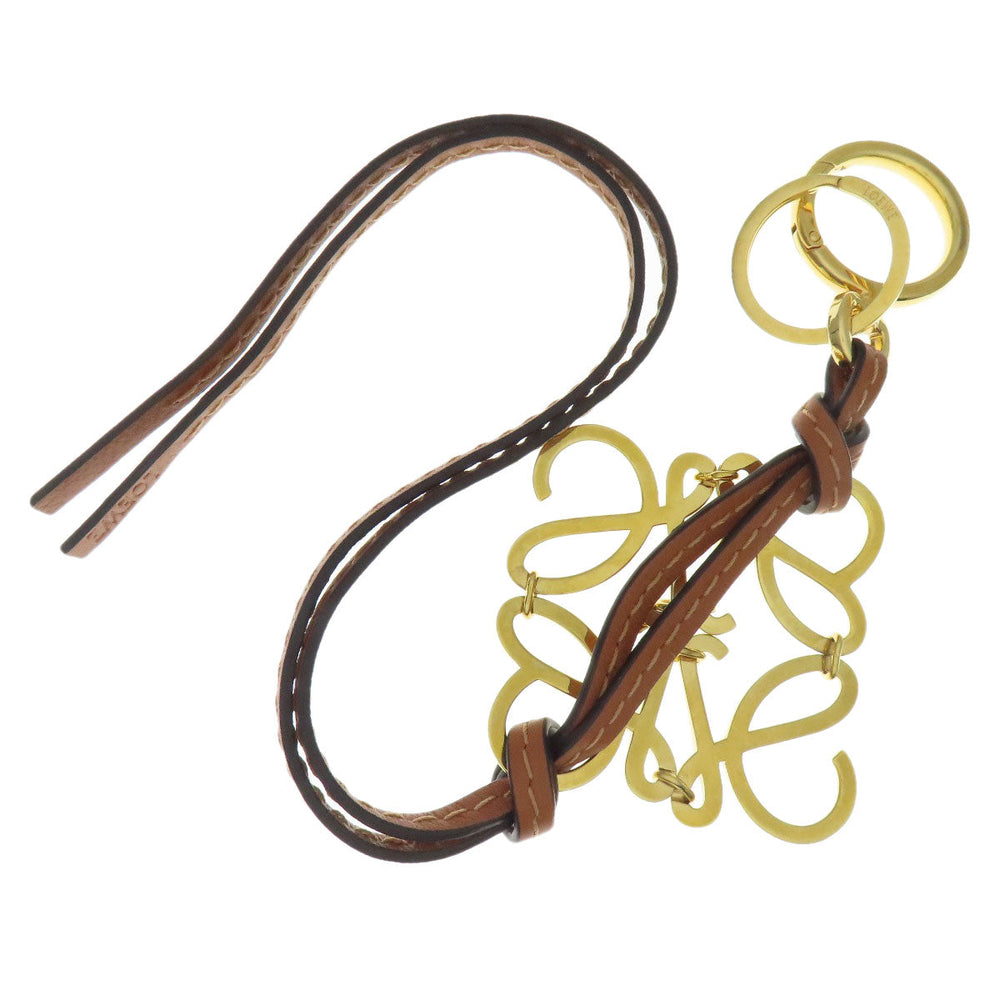 LOEWE key ring Metal, Leather gold Anagram charm Women Used Authentic