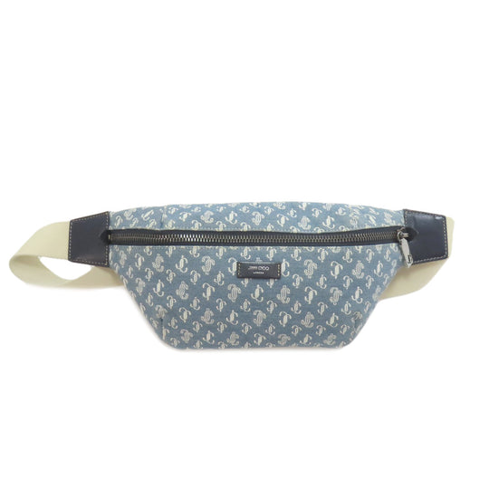 JIMMY CHOO Sling bag canvas blue Logo motif Women Used Authentic