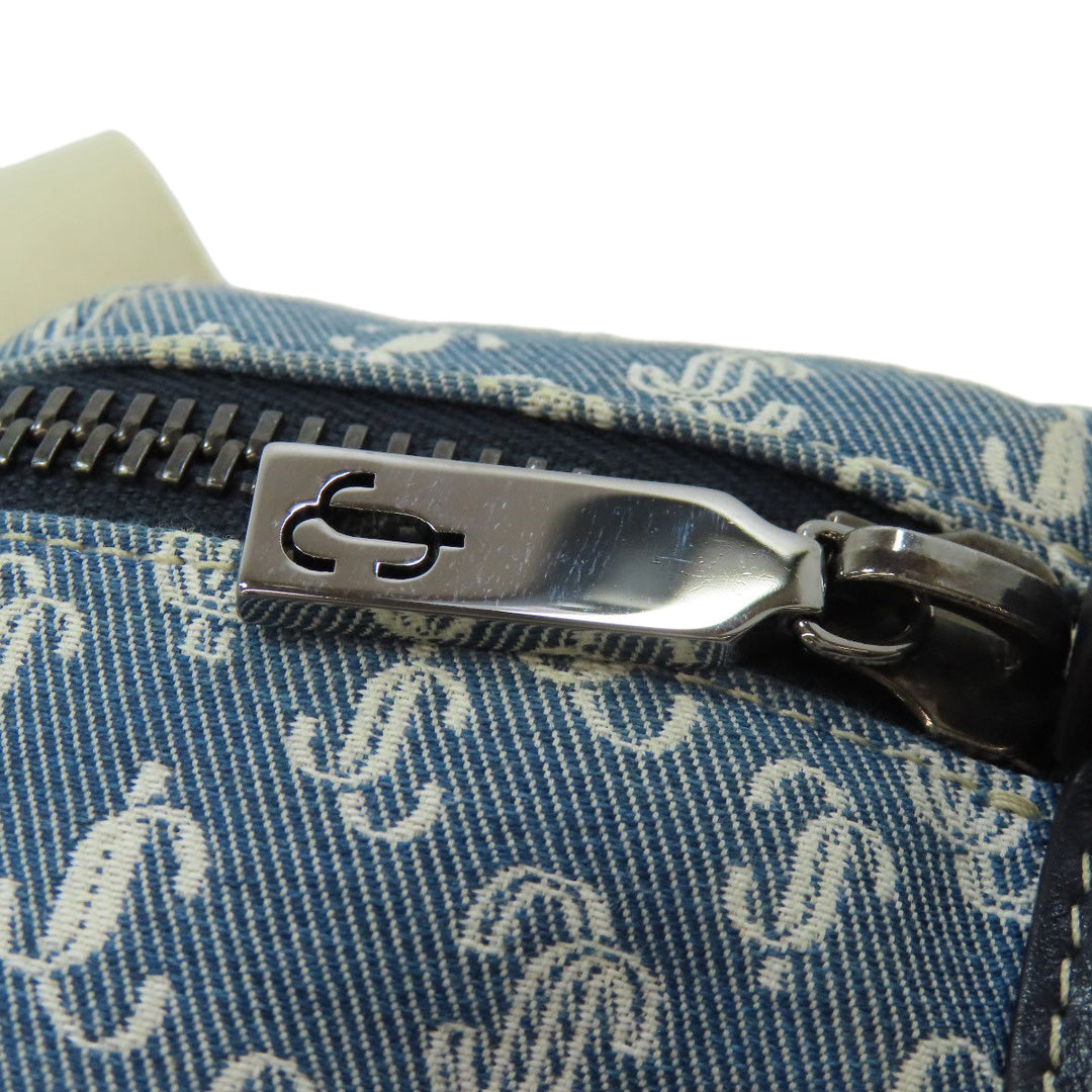 JIMMY CHOO Sling bag canvas blue Logo motif Women Used Authentic