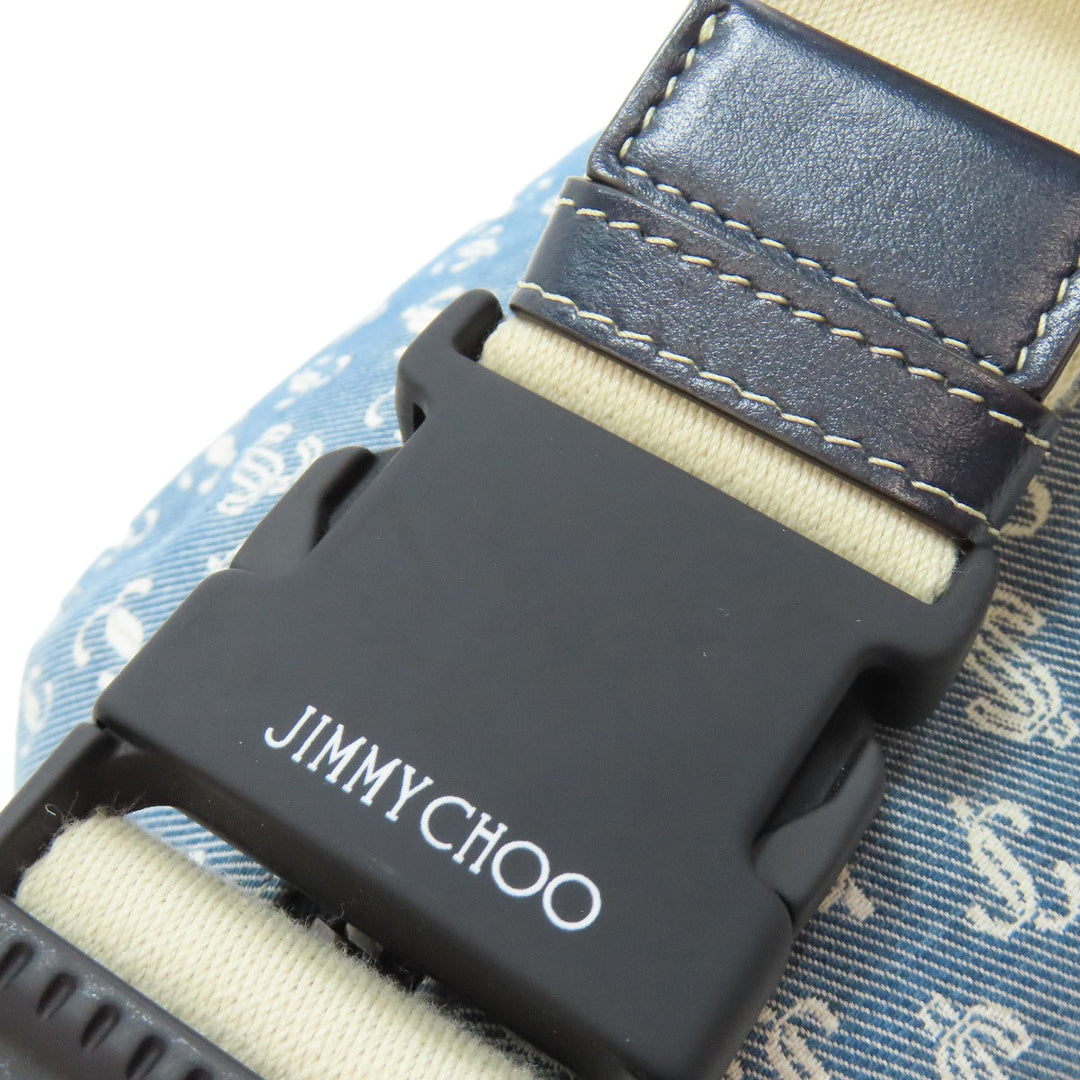 JIMMY CHOO Sling bag canvas blue Logo motif Women Used Authentic