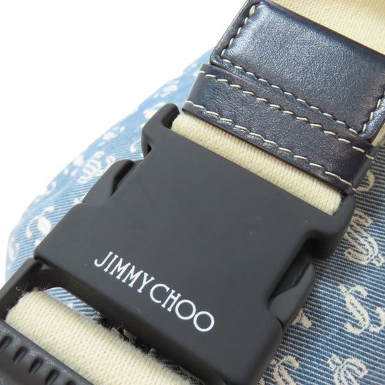 JIMMY CHOO Sling bag canvas blue Logo motif Women Used Authentic
