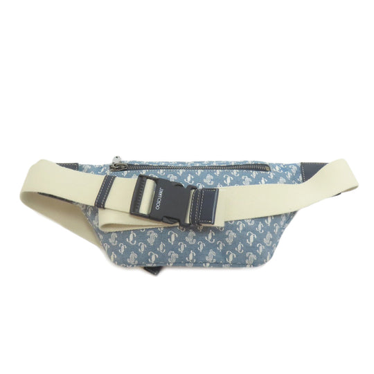 JIMMY CHOO Sling bag canvas blue Logo motif Women Used Authentic