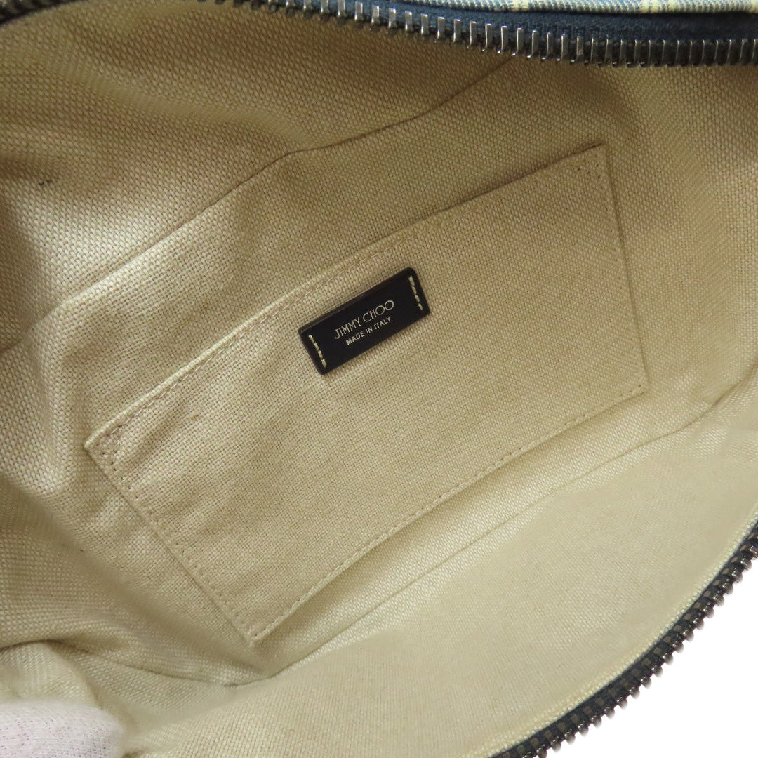 JIMMY CHOO Sling bag canvas blue Logo motif Women Used Authentic