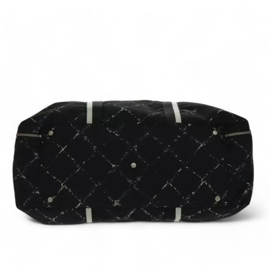 Chanel Travel Line Boston Bag Nylon Black Silver Unisex Large Tote Travel Bag