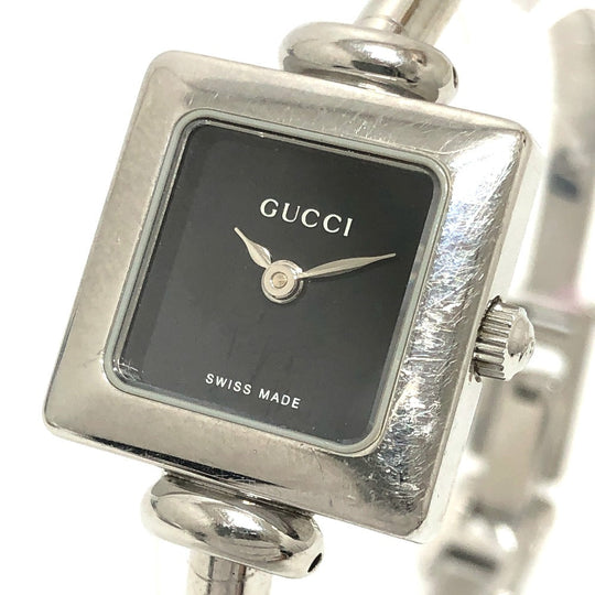 GUCCI Watches Quartz Stainless Steel Silver 1900L Bungle Square black dial Women Used Authentic