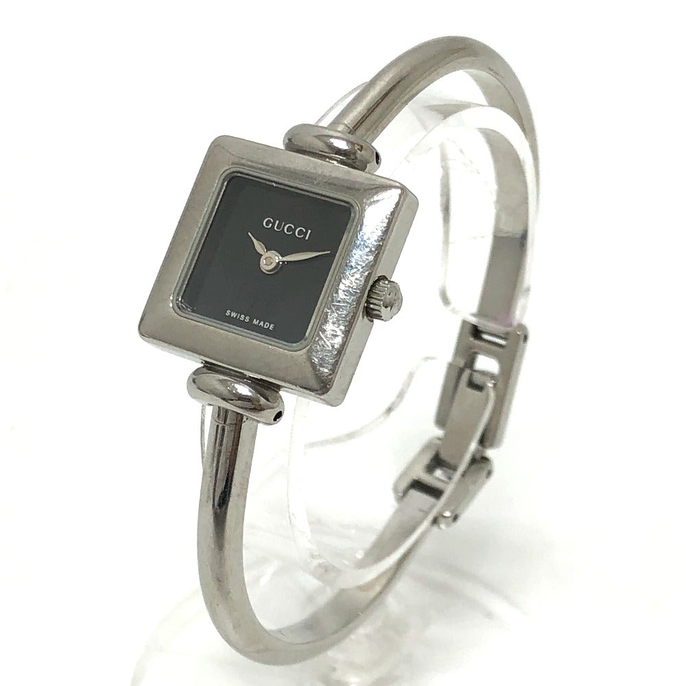 GUCCI Watches Quartz Stainless Steel Silver 1900L Bungle Square black dial Women Used Authentic