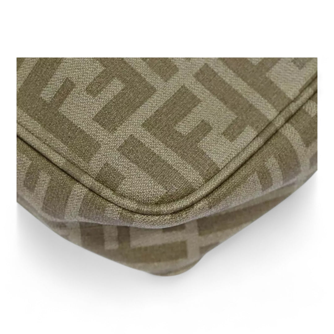Fendi Zucca Canvas Shoulder Bag Beige Unisex Handbag