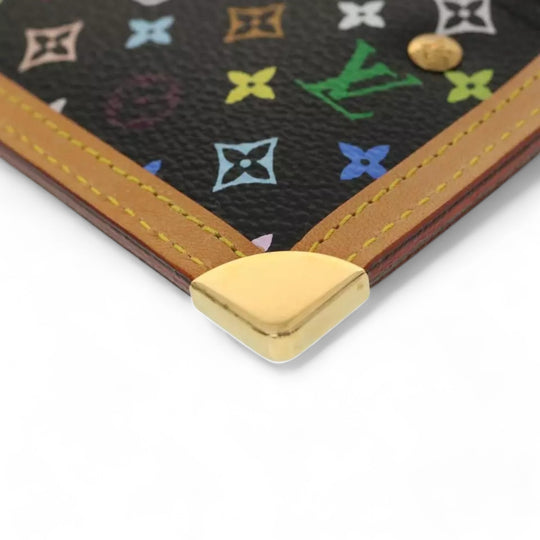 Louis Vuitton Monogram Pochette Cles Coin Purse Black Multicolor Womens Chain Key Holder Clutch Wristlet
