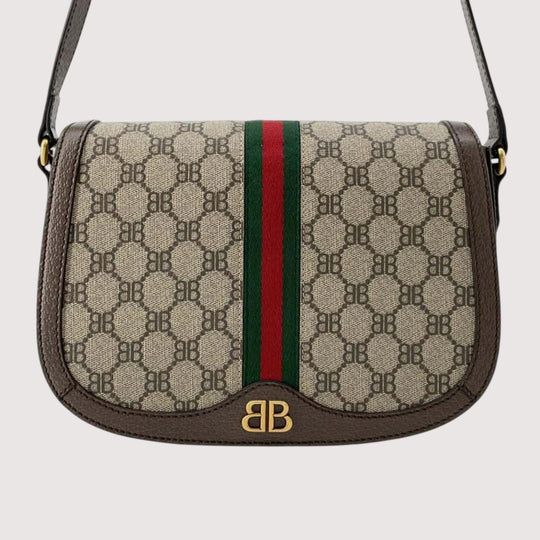 BALENCIAGA GUCCI Collaboration PVC Leather Beige Brown Shoulder Bag Preloved