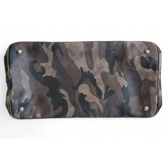 Prada Leather Tote Duffle Camo Bag Brown Camouflage Women's Handbag with Strap and Dust Bag