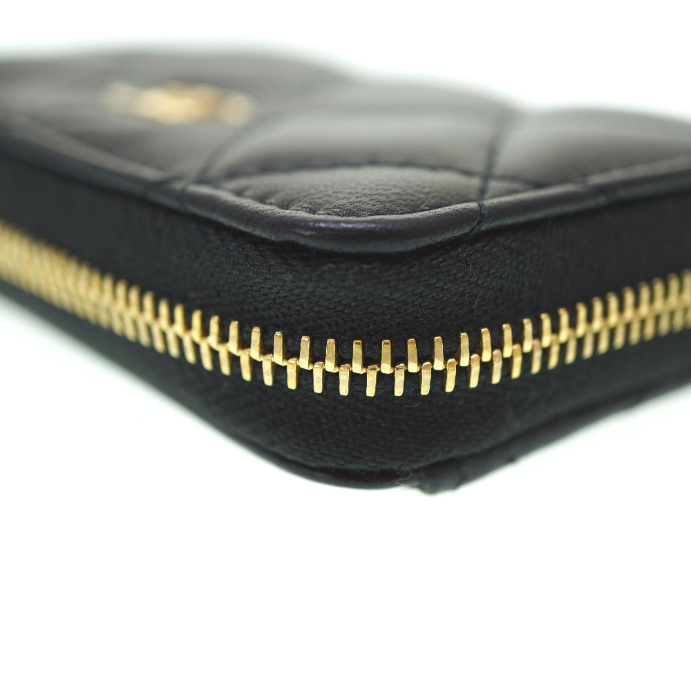 CHANEL Coin case lambskin black Zip Around Coin case Women Used Authentic