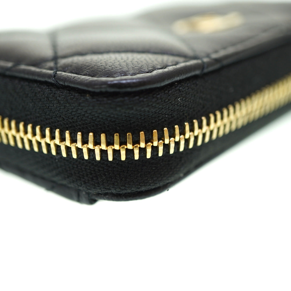 CHANEL Coin case lambskin black Zip Around Coin case Women Used Authentic
