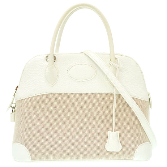HERMES Handbag Toile H, Taurillon Clemence white Bored 31 Women Used Authentic