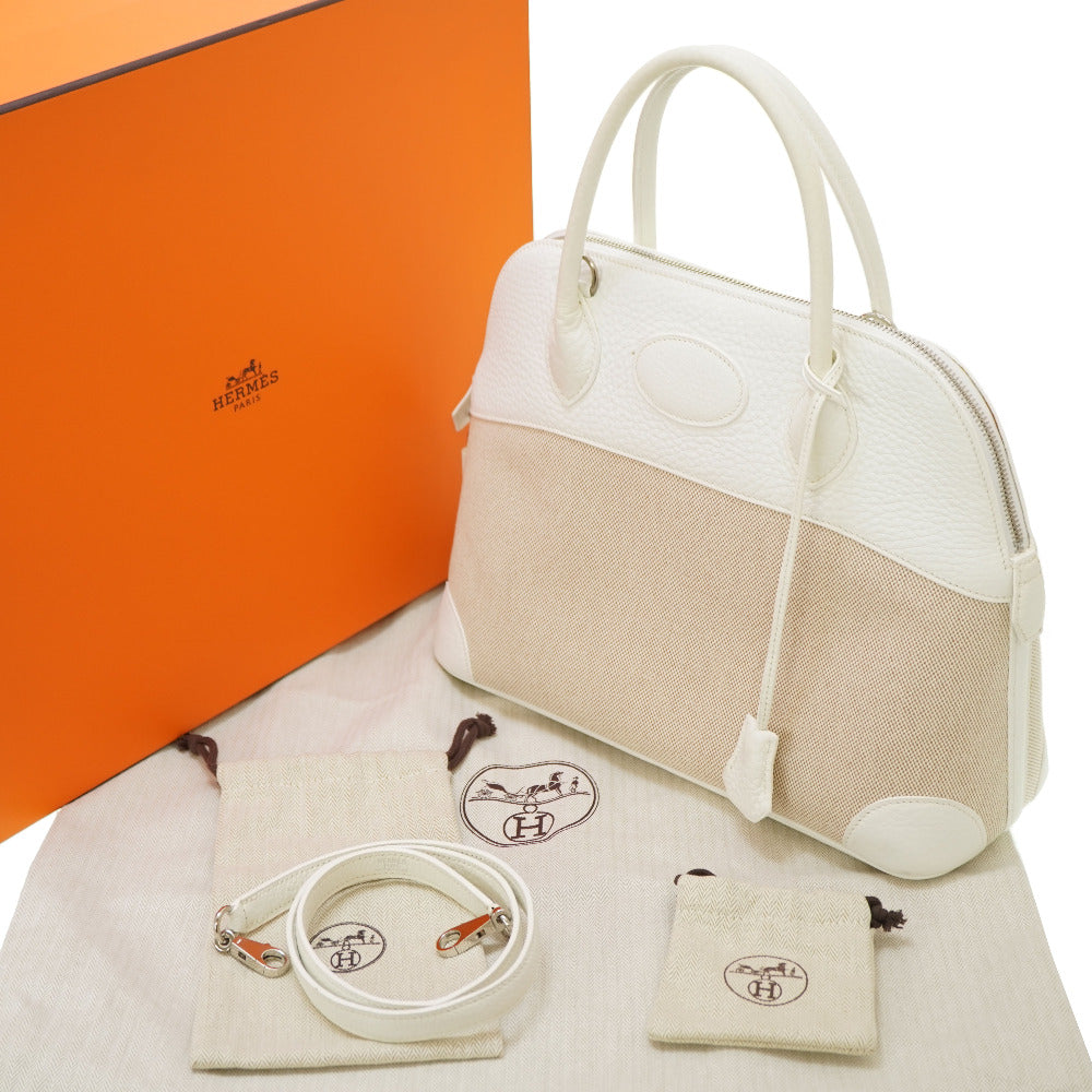 HERMES Handbag Toile H, Taurillon Clemence white Bored 31 Women Used Authentic