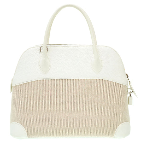 HERMES Handbag Toile H, Taurillon Clemence white Bored 31 Women Used Authentic