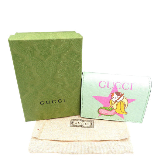 GUCCI Bifold Wallet 701009 leather Emerald Bananya Women Used Authentic