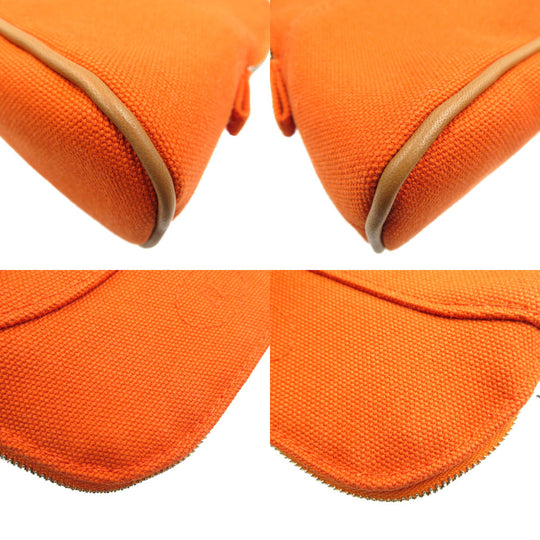 HERMES Pouch canvas Orange Bored pouch Women Used Authentic